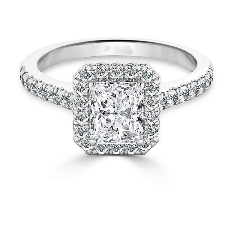 Radiant & Round Real Diamond Engagement Ring 3.60 Carats 14K White Gold