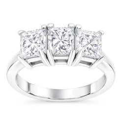 Real 3 Carat Princess Natural Earth Mined Diamond ( Not Lab Grown ) s Three Stone Engagement Ring White Gold 14K