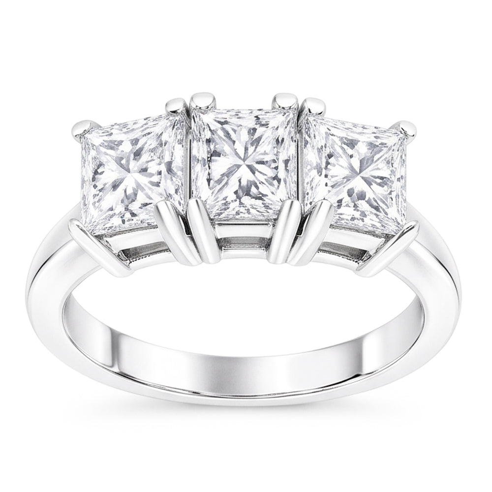 Real 3 Carat Princess Natural Earth Mined Diamond ( Not Lab Grown ) s Three Stone Engagement Ring White Gold 14K