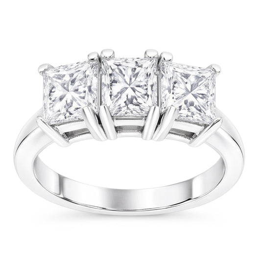 Real 3 Carat Princess Natural Earth Mined Diamond ( Not Lab Grown ) s Three Stone Engagement Ring White Gold 14K