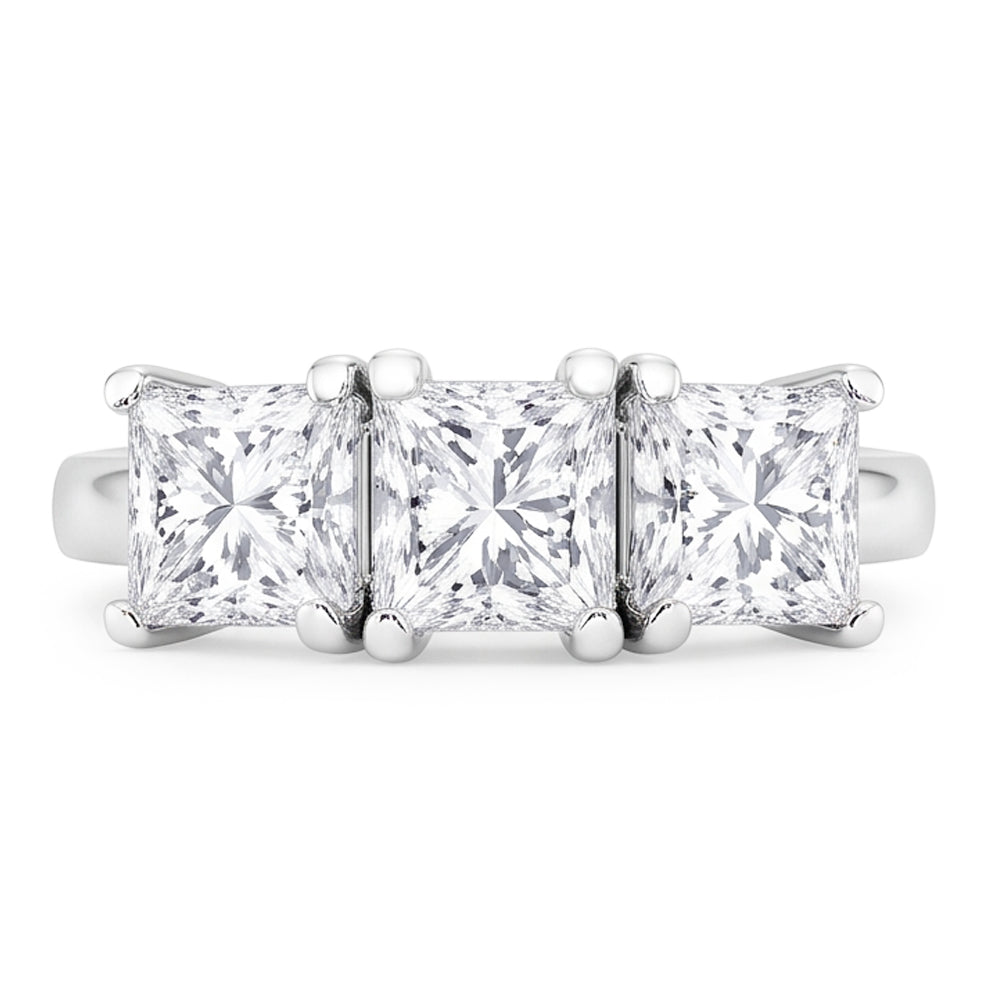 Real 3 Carat Princess Natural Earth Mined Diamond ( Not Lab Grown ) s Three Stone Engagement Ring White Gold 14K