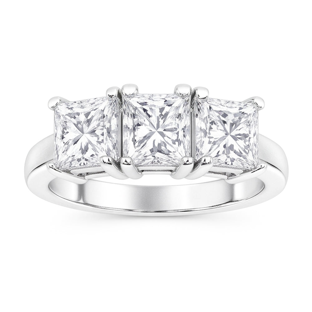Real 3 Carat Princess Natural Earth Mined Diamond ( Not Lab Grown ) s Three Stone Engagement Ring White Gold 14K