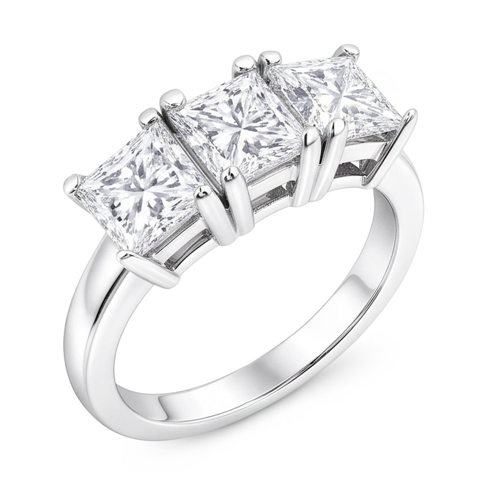 Real 3 Carat Princess Natural Earth Mined Diamond ( Not Lab Grown ) s Three Stone Engagement Ring White Gold 14K