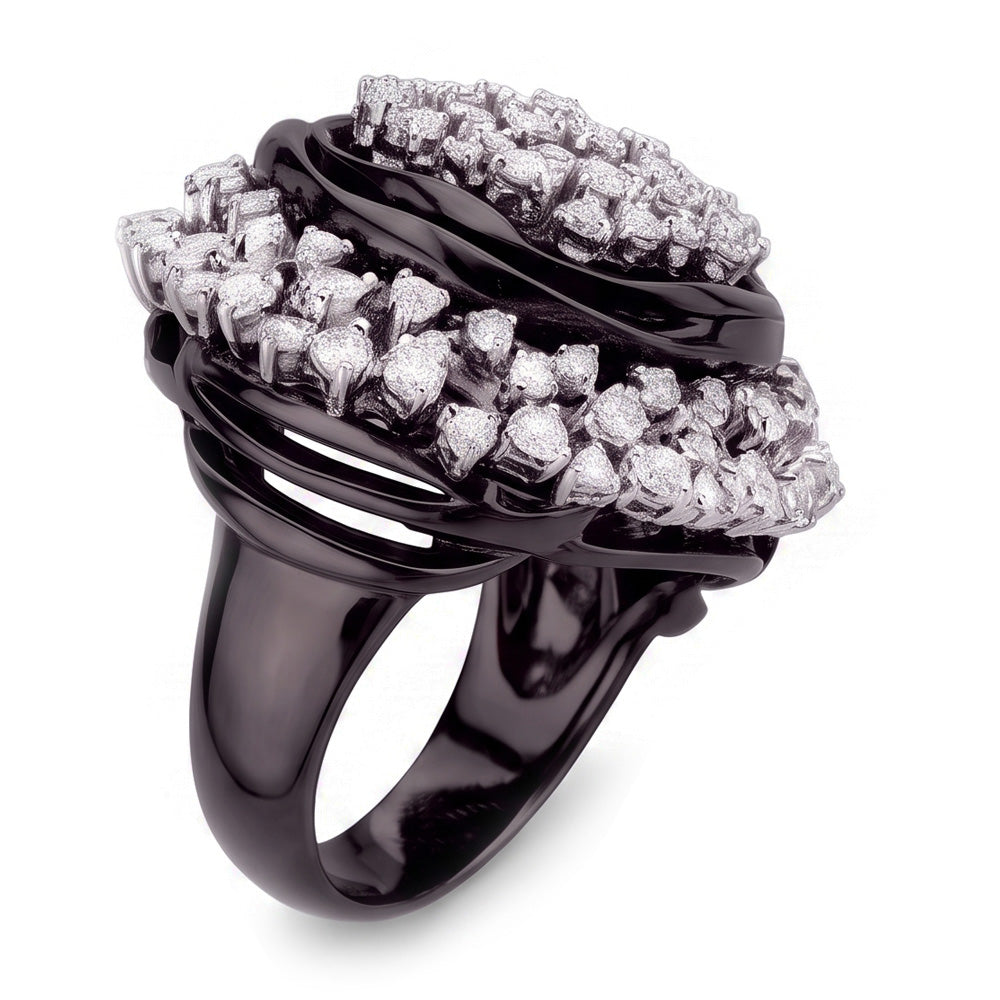 Real Black Gold Cluster Engagement Ring