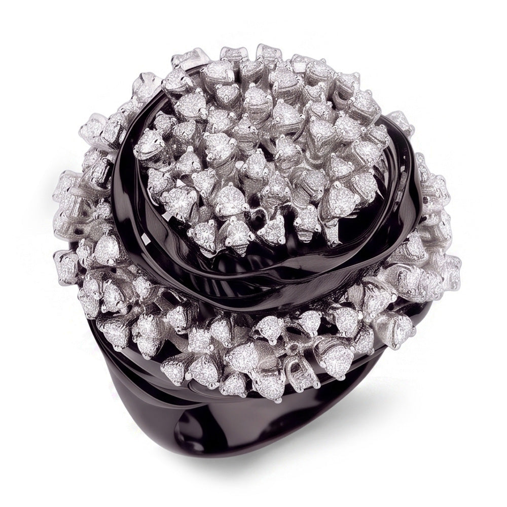Real Black Gold Cluster Engagement Ring