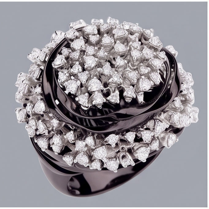 Real Black Gold Cluster Engagement Ring