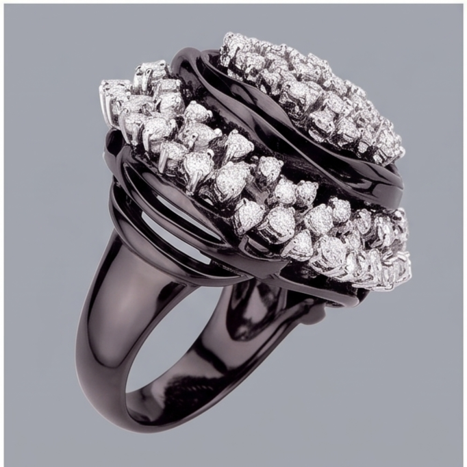 Real Black Gold Cluster Engagement Ring