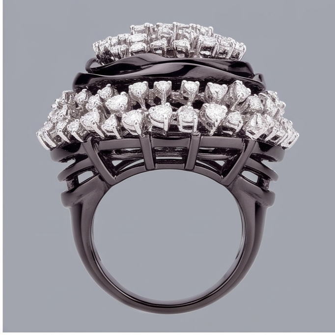 Real Black Gold Cluster Engagement Ring