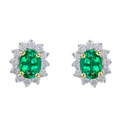 14 Karat Two Tone Gold Gemstone Earring with Colombian Emerald