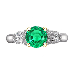 Gemstone Ring 14K Two Tone Gold – Emerald Round Cut 2.50 ct