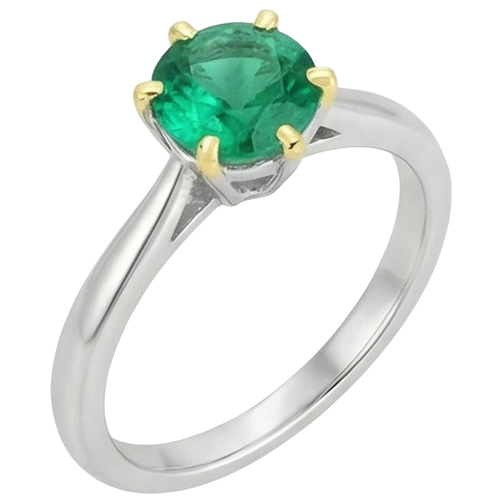 Genuine Colombian Emerald Precious Stone Ring 2 ct 14K Two Tone Gold – side view