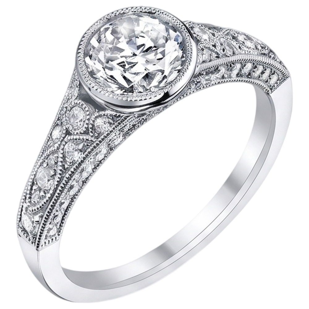 Real Natural Earth Mined Diamond ( Not Lab Grown )  Engagement Ring Antique Style 2.90 Carats White Gold Bezel Set