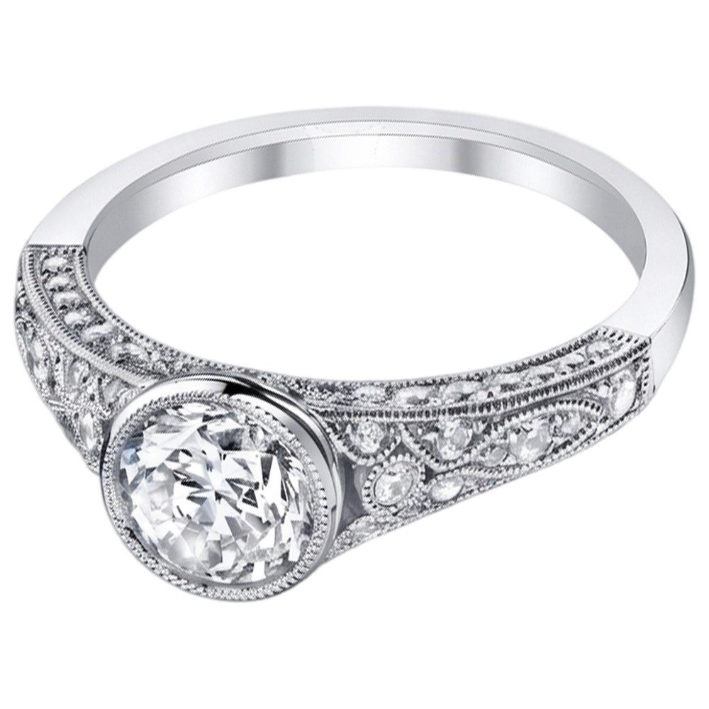 Real Natural Earth Mined Diamond ( Not Lab Grown )  Engagement Ring Antique Style 2.90 Carats White Gold Bezel Set