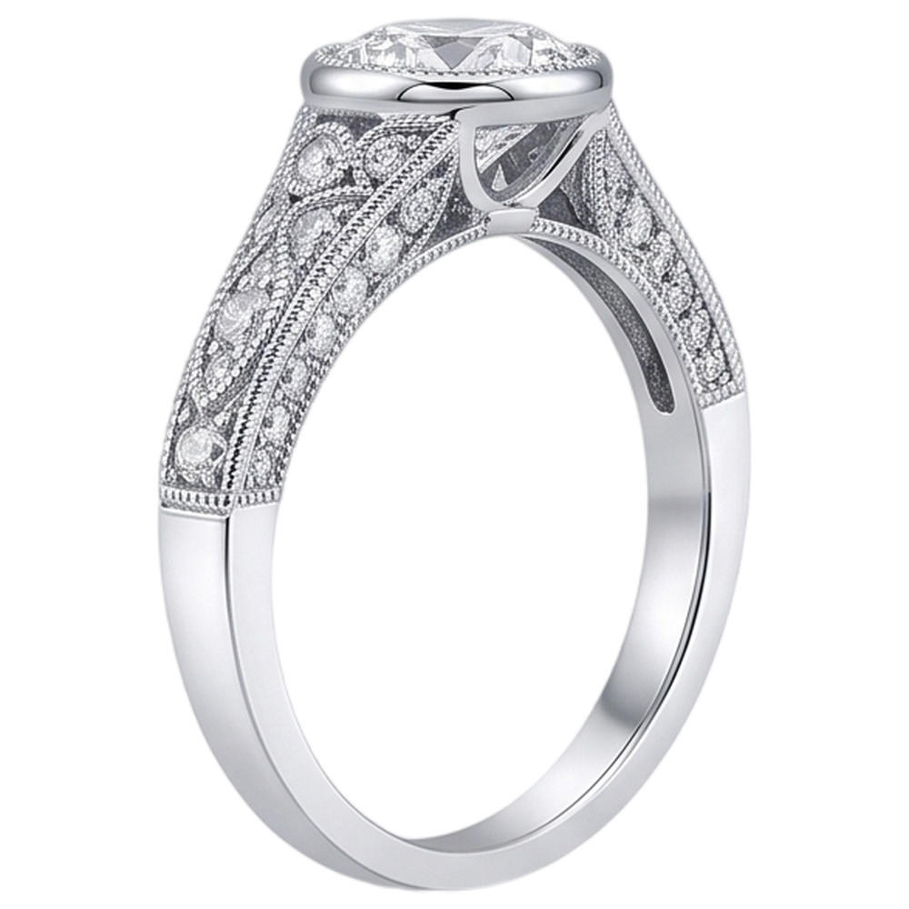 Real Natural Earth Mined Diamond ( Not Lab Grown )  Engagement Ring Antique Style 2.90 Carats White Gold Bezel Set
