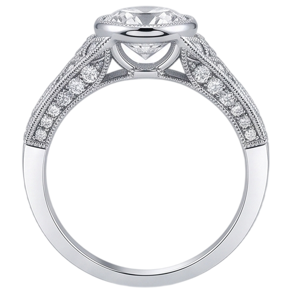 Real Natural Earth Mined Diamond ( Not Lab Grown )  Engagement Ring Antique Style 2.90 Carats White Gold Bezel Set