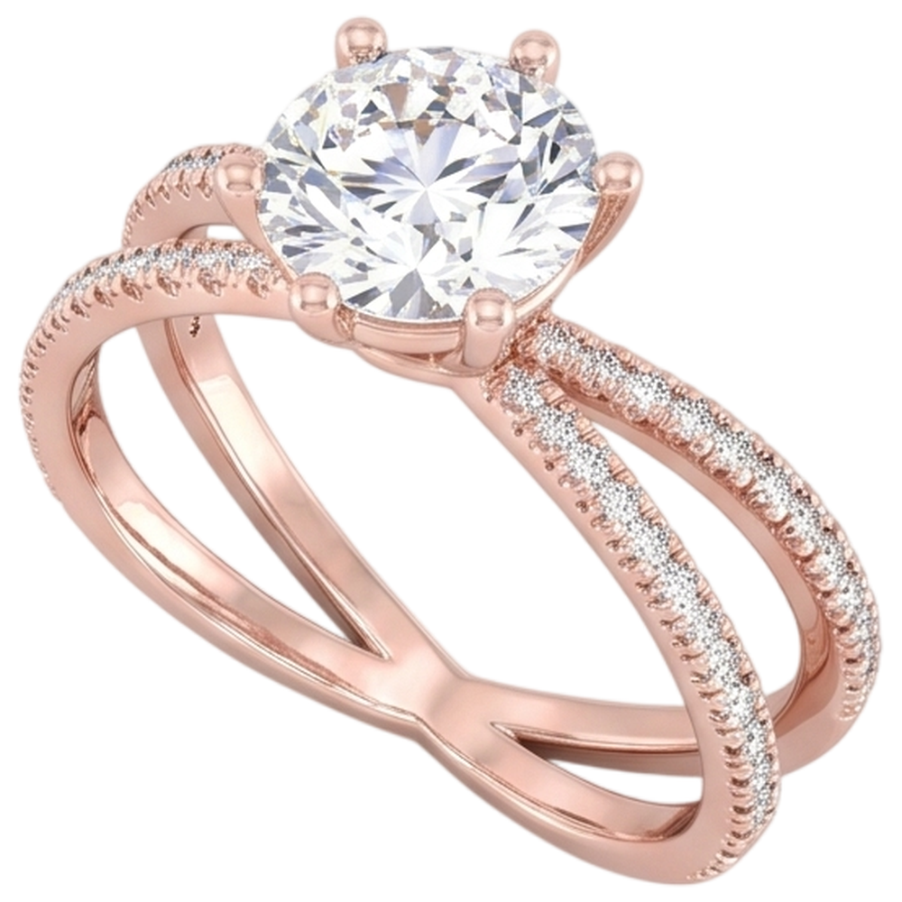 Real Natural Earth Mined Diamond ( Not Lab Grown )  Engagement Ring Twisted Split Shank 1.50 Carats Rose Gold 14K