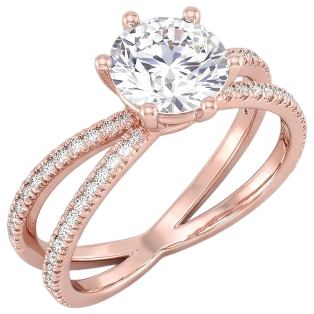 Real Natural Earth Mined Diamond ( Not Lab Grown )  Engagement Ring Twisted Split Shank 1.50 Carats Rose Gold 14K
