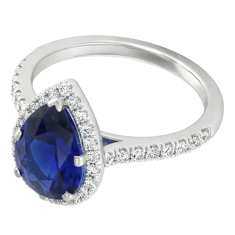 Real Royal Blue Sapphire Gemstone Ring – 14 Karat White Gold 2 ct