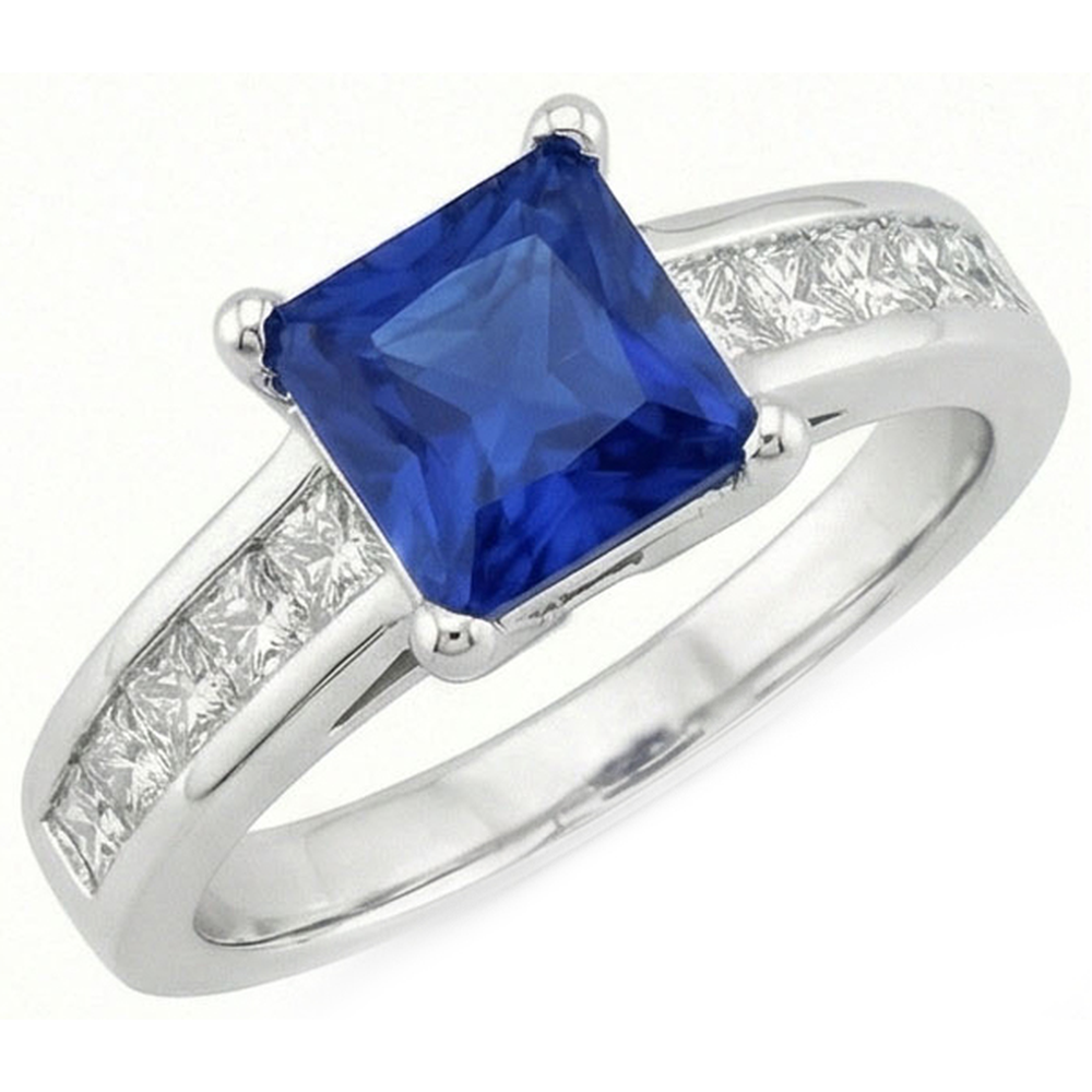Real Sapphire Ring Princess Cut Natural Earth Mined Diamond ( Not Lab Grown )