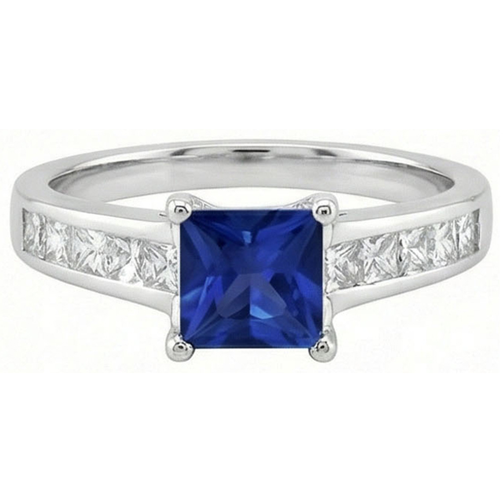 Real Sapphire Ring Princess Cut Natural Earth Mined Diamond ( Not Lab Grown )