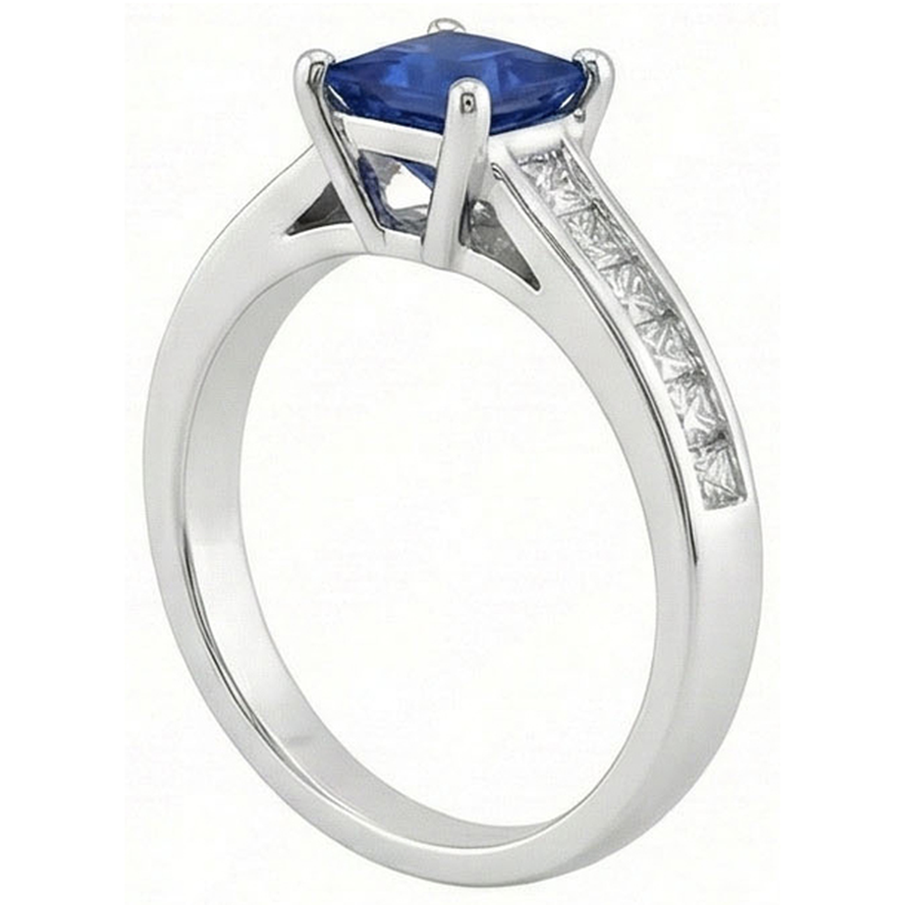 Real Sapphire Ring Princess Cut Natural Earth Mined Diamond ( Not Lab Grown )