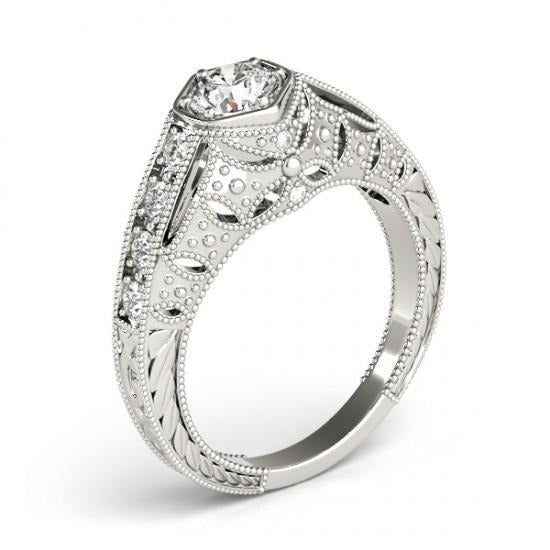 Real 1.25 Ct. Diamonds Solitaire With Accents Engraved Ring White Gold 14K - Solitaire Ring with Accents-harrychadent.ca