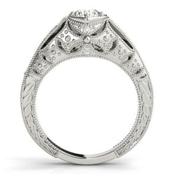 Real 1.25 Ct. Diamonds Solitaire With Accents Engraved Ring White Gold 14K