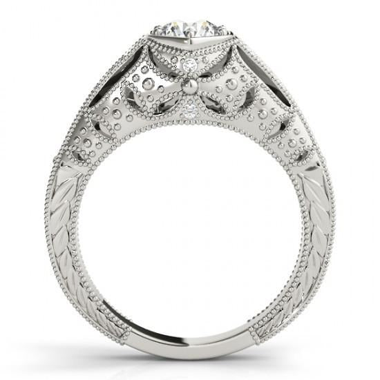 Real 1.25 Ct. Diamonds Solitaire With Accents Engraved Ring White Gold 14K - Solitaire Ring with Accents-harrychadent.ca