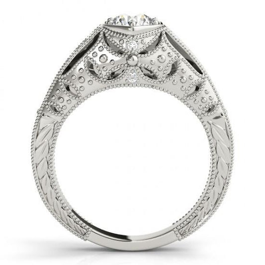 Real 1.25 Ct. Diamonds Solitaire With Accents Engraved Ring White Gold 14K - Solitaire Ring with Accents-harrychadent.ca