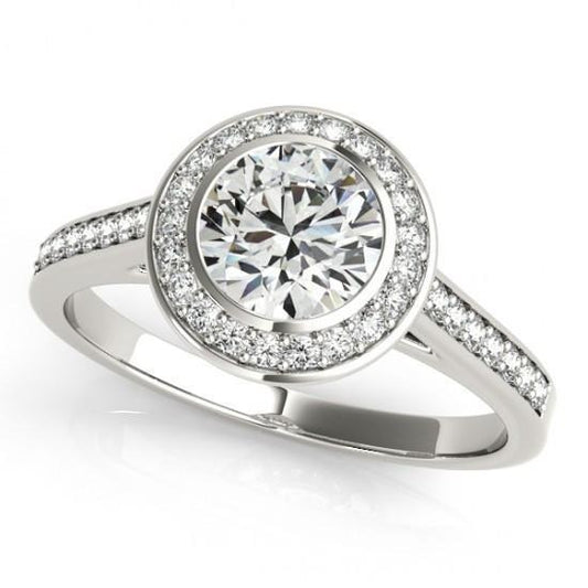 Real 1.50 Carat Round Diamond Halo Ring White Gold 14K - Halo Ring-harrychadent.ca