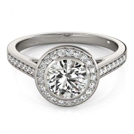 Real 1.50 Carat Round Diamond Halo Ring White Gold 14K - Halo Ring-harrychadent.ca