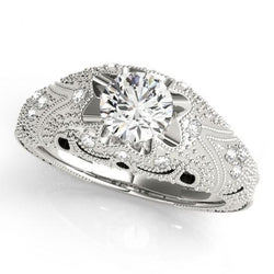 Real 1.50 Carats Diamond Engagement Ring Engraved Solid White Gold 14K