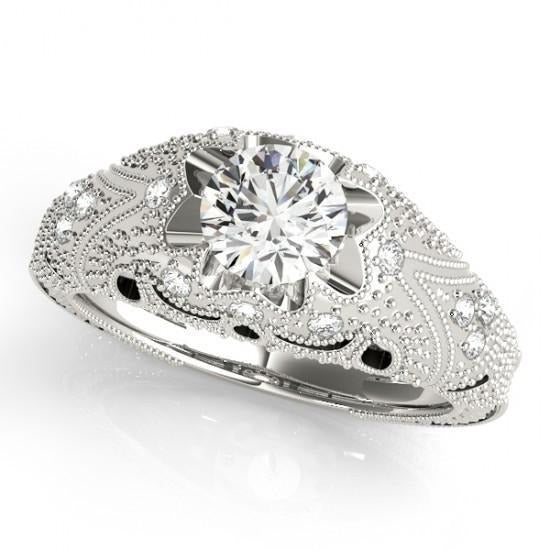 Real 1.50 Carats Diamond Engagement Ring Engraved Solid White Gold 14K - Engagement Ring-harrychadent.ca