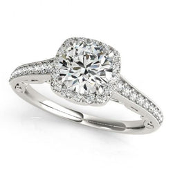 Real 1.50 Carats Round Diamond Halo Engagement Ring Filigree White Gold 14K