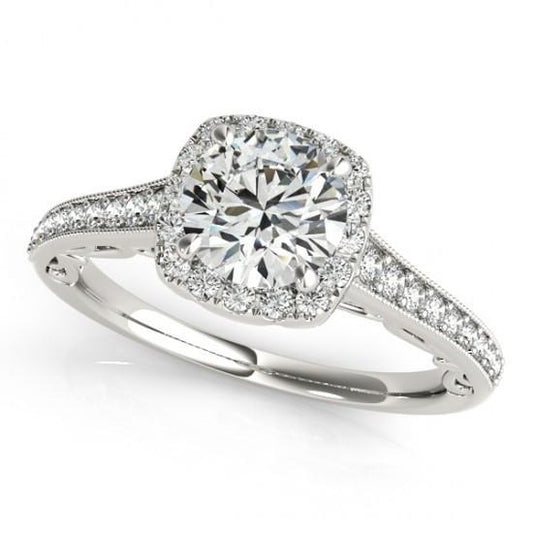 Real 1.50 Carats Round Diamond Halo Engagement Ring Filigree White Gold 14K - Halo Ring-harrychadent.ca