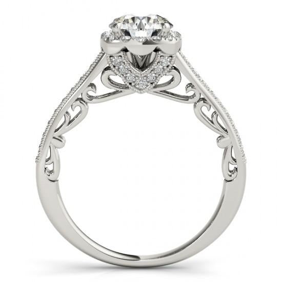 Real 1.50 Carats Round Diamond Halo Engagement Ring Filigree White Gold 14K - Halo Ring-harrychadent.ca