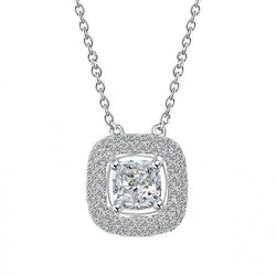 Real 1.75 Carats Diamond Ladies Necklace Halo Pendant Gold White 14K