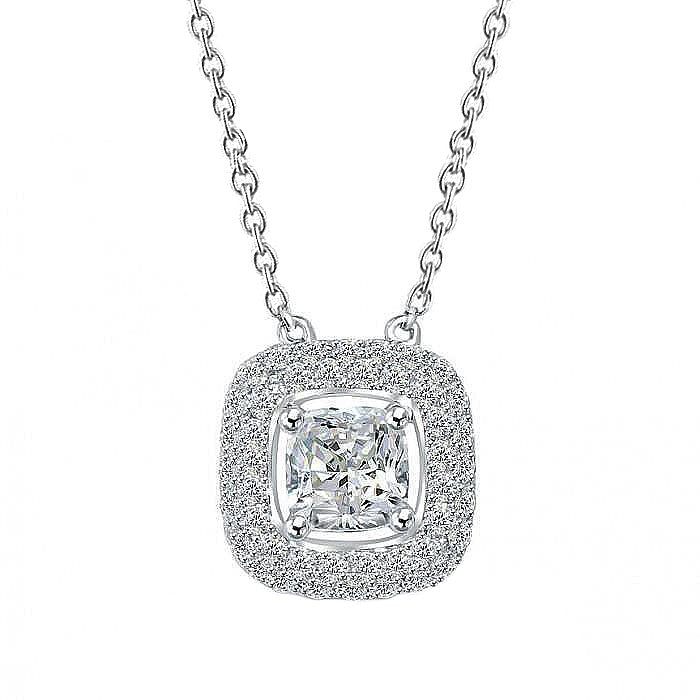 Real 1.75 Carats Diamond Ladies Necklace Halo Pendant Gold White 14K - Pendant-harrychadent.ca