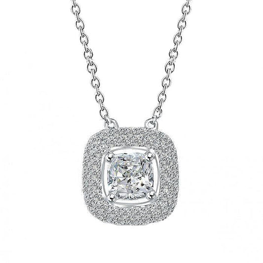 Real 1.75 Carats Diamond Ladies Necklace Halo Pendant Gold White 14K - Pendant-harrychadent.ca