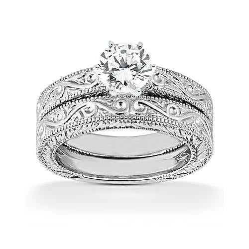 Real 1 Carat Diamond Solitaire Wedding Ring Band Set F VS1 - Engagement Ring Set-harrychadent.ca