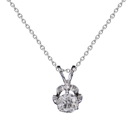 Real 1 Carat Round Solitaire Flower Pendant Necklace White Gold 14K - Pendant-harrychadent.ca