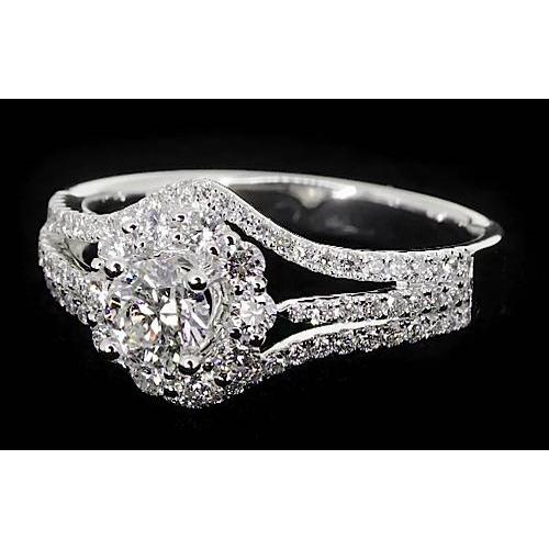 Real 2.50 Carats Anniversary Ring Split Shank Halo Setting 