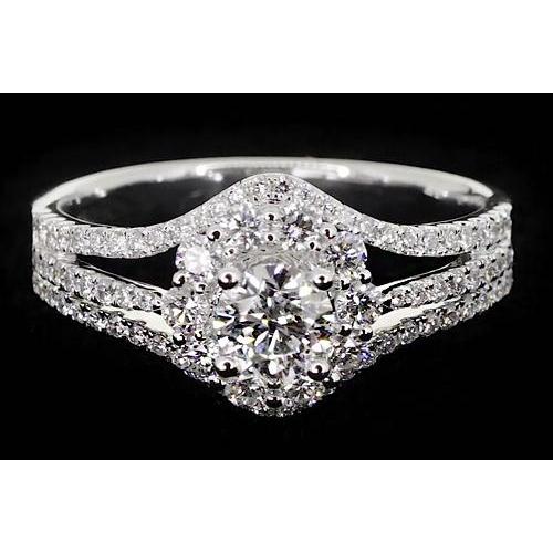 Real 2.50 Carats Anniversary Ring Split Shank Halo Setting Jewelry