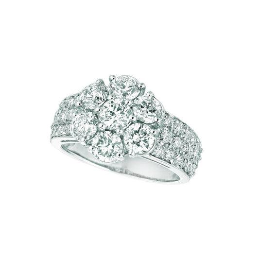 Real 2.80 Carats Diamond Flower Fancy Ring 14K White Gold With Accents - Solitaire Ring with Accents-harrychadent.ca