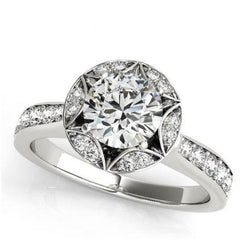 Real 2 Carats Diamond Halo Engagement Anniversary Ring White Gold 14K