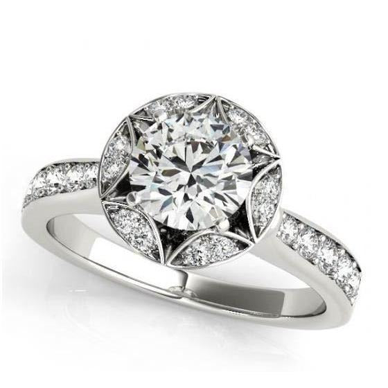 Real 2 Carats Diamond Halo Engagement Anniversary Ring White Gold 14K - Halo Ring-harrychadent.ca