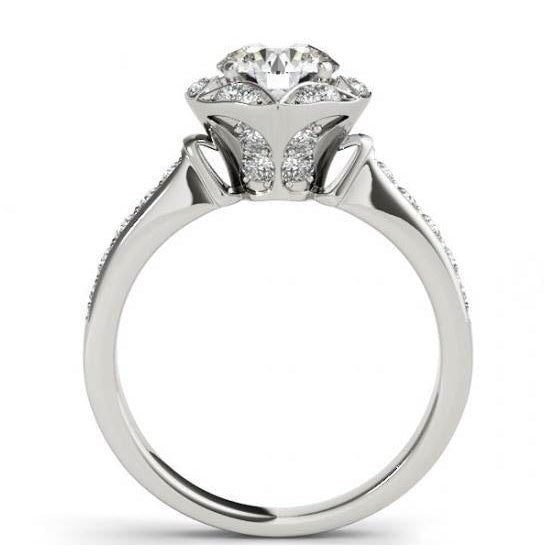 Real 2 Carats Diamond Halo Engagement Anniversary Ring White Gold 14K - Halo Ring-harrychadent.ca