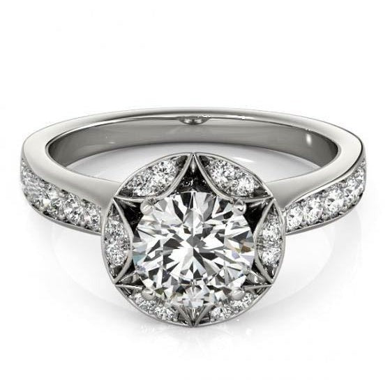 Real 2 Carats Diamond Halo Engagement Anniversary Ring White Gold 14K - Halo Ring-harrychadent.ca