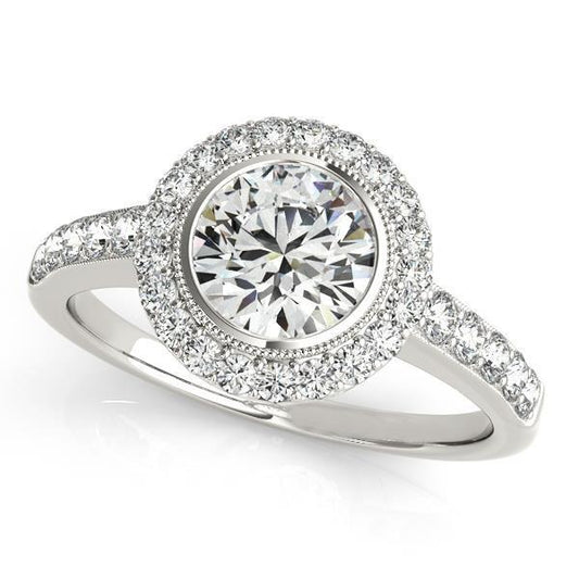 Real 3.10 Carats Diamond Halo Ring Gold White 14K - Halo Ring-harrychadent.ca