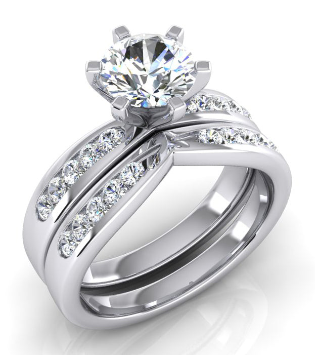 Real 3.25 Carat Diamond Engagement Ring Set White Gold 14K